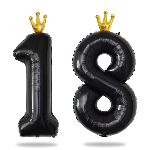 Yiran 101,6 cm schwarzer Folienballon mit goldener Krone, große Zahlenballons, Heliumballons, Schwarz 18 Geburtstag Dekorationen für Mädchen Jungen Kinder Jubiläum Party Dekorationen Yiran 101,6 cm schwarzer Folienballon mit goldener Krone, große Zahlenballons, Heliumballons, Schwarz 18 Geburtstag Dekorationen für Mädchen Jungen Kinder Jubiläum Party Dekorationen von Yiran