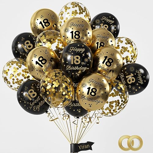 Yiran 18. Geburtstag Luftballons - 15 Stück Schwarz Gold Deko für Junge Mädchen - Happy Birthday Ballons, Konfetti Luftballons für Birthday Party Yiran 18. Geburtstag Luftballons - 15 Stück Schwarz Gold Deko für Junge Mädchen - Happy Birthday Ballons, Konfetti Luftballons für Birthday Party von Yiran