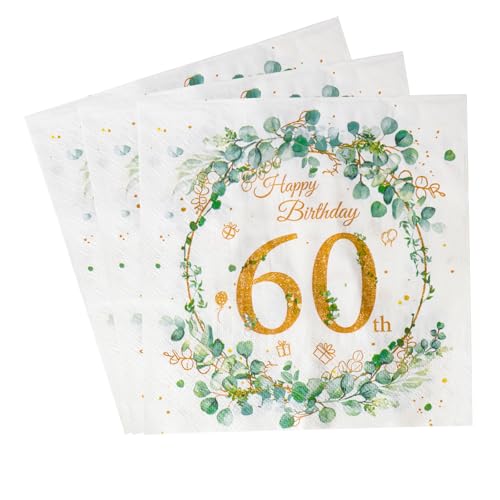 Yiran 20 Servietten Herzen um Eukalyptus weiß goldene, 60 Geburtstag Mann Frau Tischdeko Eukalyptus Papierservietten Anniversary Deko,33x33cm Happy Birthday Servietten, Tischdekoration Yiran 20 Servietten Herzen um Eukalyptus weiß goldene, 60 Geburtstag Mann Frau Tischdeko Eukalyptus Papierservietten Anniversary Deko,33x33cm Happy Birthday Servietten, Tischdekoration von Yiran