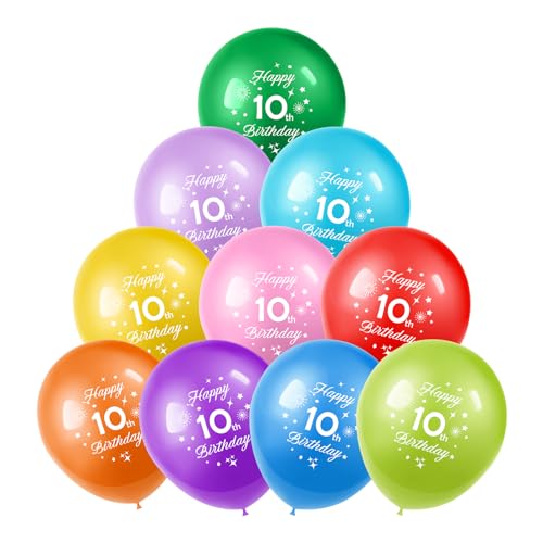 Yiran 20 kunterbunte Luftballons 10 Geburtstag Deko.Happy Birthday Ballons kunterbunte 30cm Deko 10 Geburtstag Mädchen Junge Party Balloon Dekoration Luftballons 10 Ballons Zahl von Yiran