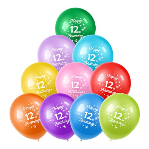 Yiran 20 kunterbunte Luftballons 12 Geburtstag Deko.Happy Birthday Ballons kunterbunte 30cm Deko 12 Geburtstag Mädchen Junge Party Balloon Dekoration Luftballons 12 Ballons Zahl von Yiran