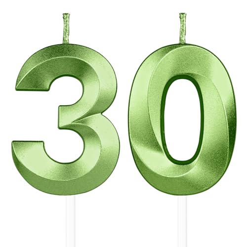 Yiran 3D Grün Geburtstagskerzen,Geburtstagskerzen Zahlen 30,Kuchendeko Geburtstag,Geburtstagskerzen für Geburtstagsdeko,Kuchen Dekoration für Männer Frauen Geburtstag Jubiläen Party von Yiran