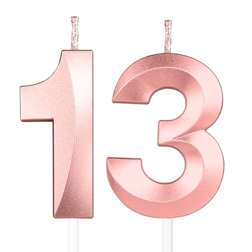 Yiran 3D Roségold Geburtstagskerzen,Geburtstagskerzen Zahlen 13,Kuchendeko Geburtstag,Geburtstagskerzen für Geburtstagsdeko,Kuchen Dekoration für Männer Frauen Geburtstag Jubiläen Party von Yiran