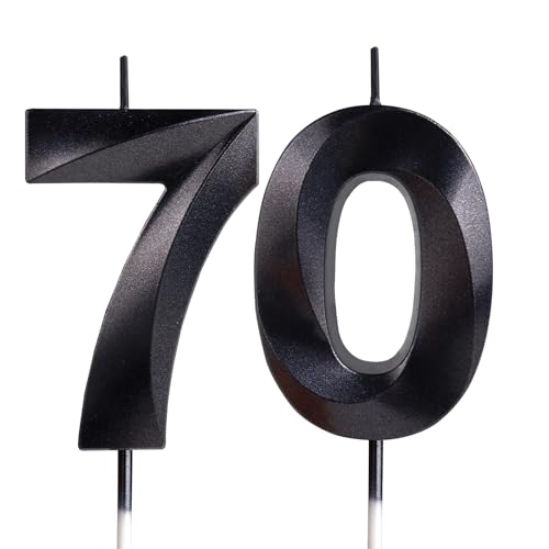Yiran 3D Schwarz Geburtstagskerzen,Geburtstagskerzen Zahlen 70,Kuchendeko Geburtstag,Geburtstagskerzen für Geburtstagsdeko,Kuchen Dekoration für Männer, Frauen Geburtstag Jubiläen Party von Yiran
