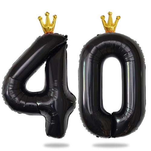 Yiran 40 Zoll Schwarz Folienballon Zahlen 40 mit Gold Krone, Große Zahlenballons, Helium 40 Ballon Zahlen, Schwarz 40 Geburtstag Dekorationen für Männer Frauen/Jubiläum Party Dekorationen von Yiran