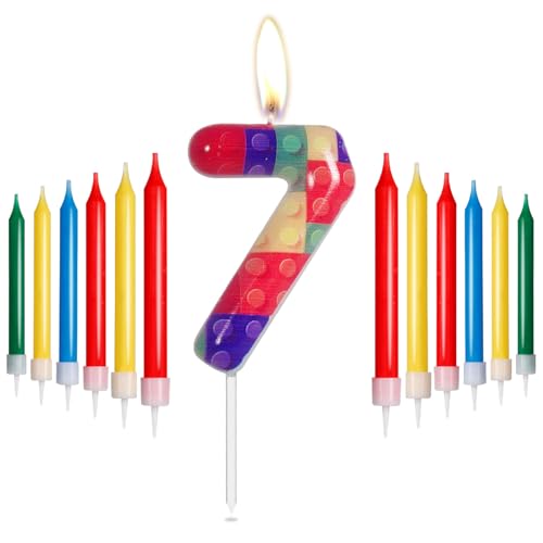 Yiran Bunte Zahlenkerzen, 7 Zahlenkerzen, Geburtstagskerzen mit 12 langen Kerzen, Geburtstagskerze für Kuchen, Geburtstagskuchenaufsatz, Dekorationen für Mädchen, Jungen, Geburtstagsparty-Zubehör,, LZ-LGCG-7 von Yiran
