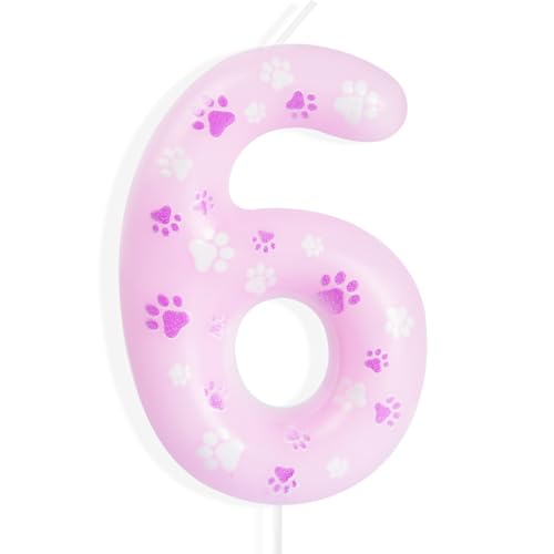 Yiran Dog Paw Geburtstagskerzen Zahlen 6, Rosa Kerzen für Kinder Geburtstag Party, Geburtstagsdeko Yiran Dog Paw Geburtstagskerzen Zahlen 6, Rosa Kerzen für Kinder Geburtstag Party, Geburtstagsdeko von Yiran