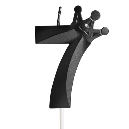 Yiran Geburtstagskerze 7 mit Krone Schwarz -3D Schwarze Kerzen Geburtstag Tortendekoration, Schwarze Zahlenkerze für Kuchendekoration - 7. Geburtstagsparty Junge Mädchen- Jubiläumsdekoration Torte von Yiran
