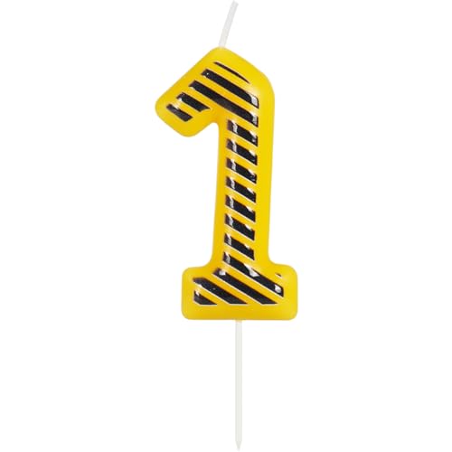 Yiran Geburtstagskerze mit gelben und schwarzen Streifen für Geburtstag, Zahl 1, Konstruktionsfahrzeug, Geburtstagskuchendekorationen für Jungen, Geburtstagsparty-Zubehör von Yiran