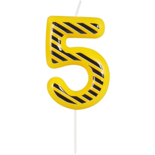 Yiran Geburtstagskerze mit gelben und schwarzen Streifen für Geburtstag, Zahl 5, Konstruktionsfahrzeug, Geburtstagskuchendekorationen für Jungen, Geburtstagsparty-Zubehör von Yiran