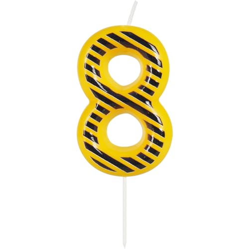 Yiran Geburtstagskerze mit gelben und schwarzen Streifen für Geburtstag, Zahl 8, Konstruktionsfahrzeug, Geburtstagskuchendekorationen für Jungen, Geburtstagsparty-Zubehör von Yiran