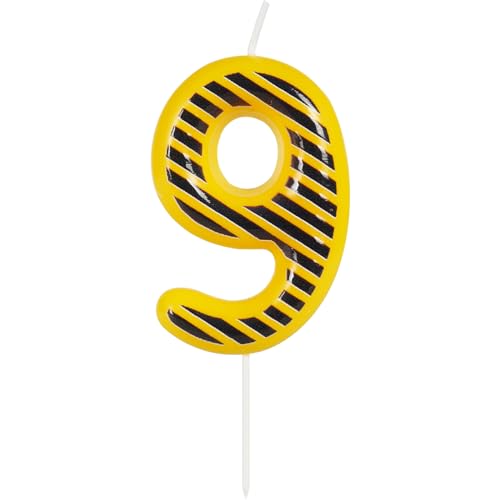 Yiran Geburtstagskerze mit gelben und schwarzen Streifen für Geburtstag, Zahl 9, Konstruktionsfahrzeug, Geburtstagskuchendekorationen für Jungen, Geburtstagsparty-Zubehör von Yiran