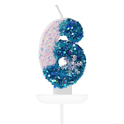 Yiran Geburtstagskerzen Zahlen, 3D Blue White Frozen mit Schneeflocke Geburtstagskerzen,Geburtstag Kerzen,Tortendeko Geburtstag,Kuchendeko Geburtstag,Geburtstagskerzen für Geburtstagsdeko (Nummer6) von Yiran