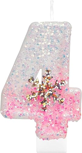 Yiran Geburtstagskerzen Zahlen, 3D Rosa White Frozen mit Schneeflocke Geburtstagskerzen,Geburtstag Kerzen,Tortendeko Geburtstag,Kuchendeko Geburtstag,Geburtstagskerzen für Geburtstagsdeko (Nummer4) von Yiran
