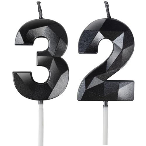 Yiran Geburtstagskerzen Zahlen 32 Schwarz, Tortendeko Geburtstag, Kuchendeko Geburtstag, Geburtstagskerzen für Geburtstagsdeko, Nummer 32 von Yiran
