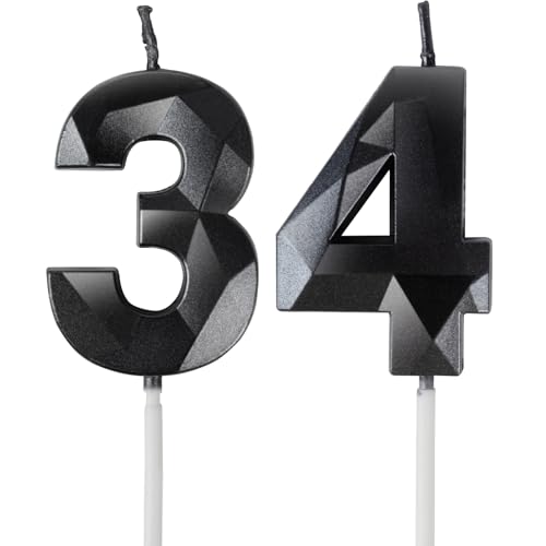 Yiran Geburtstagskerzen Zahlen 34 Schwarz, Tortendeko Geburtstag, Kuchendeko Geburtstag, Geburtstagskerzen für Geburtstagsdeko, Nummer 34 von Yiran