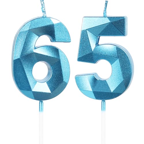 Yiran Geburtstagskerzen Zahlen 65 for für Geburtstagsdeko Blau, Tortendeko Geburtstag Blau, Kuchendeko Geburtstag,Nummer 65 von Yiran