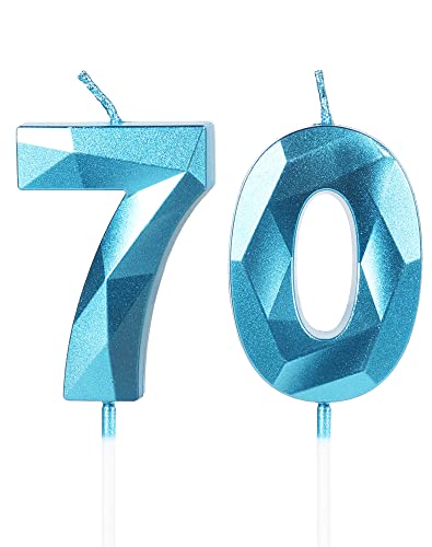 Yiran Geburtstagskerzen Zahlen 70, 5cm 3D Blau Geburtstagskerzen, Kerzen Geburtstag, Geburtstag Kerzen, Tortendeko Geburtstag, Kuchendeko Geburtstag, Geburtstagskerzen für Geburtstagsdeko, Nummer 70 von Yiran