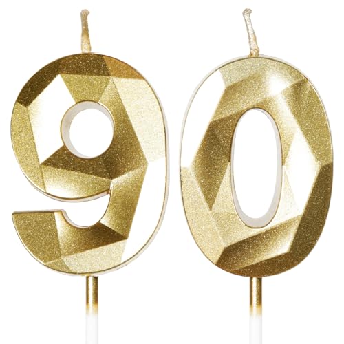 Yiran Geburtstagskerzen Zahlen 90, 5cm Gold Geburtstagskerzen, Kerzen Geburtstag, Geburtstag Kerzen, Tortendeko Geburtstag, Kuchendeko Geburtstag, Geburtstagskerzen für Geburtstagsdeko, Nummer 90 von Yiran