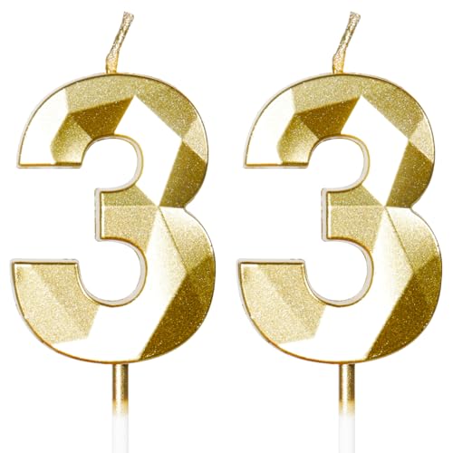 Yiran Gold 33. Geburtstagskerzen, 33. Geburtstagsdekorationen für Frauen und Männlich, 3D-Zahl-33-Kerze für Kuchen, Goldene Kuchendekorationen für Geburtstagsfeiern und Hochzeiten Zubehör Yiran Gold 33. Geburtstagskerzen, 33. Geburtstagsdekorationen für Frauen und Männlich, 3D-Zahl-33-Kerze für Kuchen, Goldene Kuchendekorationen für Geburtstagsfeiern und Hochzeiten Zubehör von Yiran