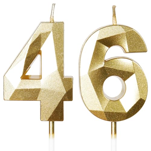 Yiran Gold 46. Geburtstagskerzen, 46. Geburtstagsdekorationen für Frauen und Männlich, 3D-Zahl-46-Kerze für Kuchen, Goldene Kuchendekorationen für Geburtstagsfeiern und Hochzeiten Zubehör Yiran Gold 46. Geburtstagskerzen, 46. Geburtstagsdekorationen für Frauen und Männlich, 3D-Zahl-46-Kerze für Kuchen, Goldene Kuchendekorationen für Geburtstagsfeiern und Hochzeiten Zubehör von Yiran