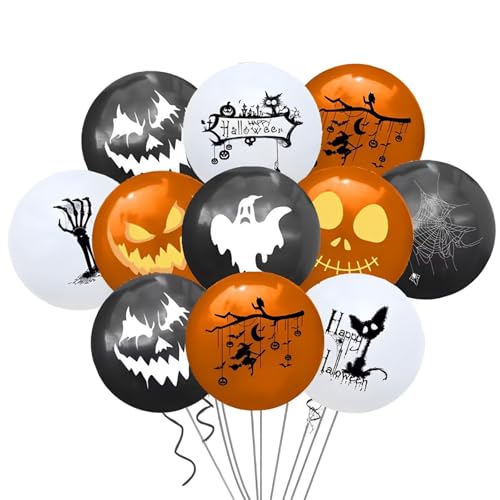 Yiran Halloween Luftballons Set - 18 Pack Schwarz Weiß Orange Latex Ballons, 9 Styles Thema Deko, Party Outdoor Versorgung Feiern von Yiran