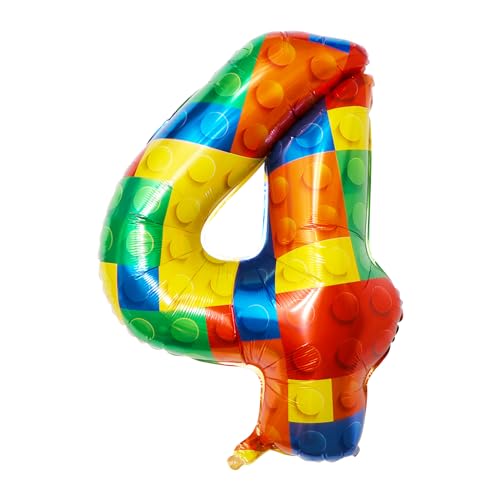 Yiran Helium-Ballon, 81,3 cm, Baustein-Zahlenballon, bunte Block-Nummer 4, Folienballons, Mylar-Ballons, 4. Geburtstag, Party, Ziegel-Themen-Dekorationen, Zubehör für Jungen, Mädchen, von Yiran