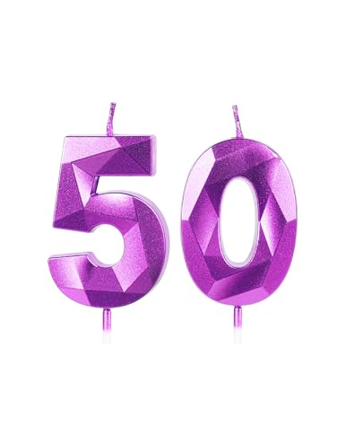 Yiran Lila Kerzen zum 50. Geburtstag, Zahl 50, 3D-Design, Kuchendekoration, Dekoration für Jungen, Mädchen, Frauen, Männer, Geburtstag, Mottoparty, Hochzeit, Jahrestag, Feier, Zubehör Yiran Lila Kerzen zum 50. Geburtstag, Zahl 50, 3D-Design, Kuchendekoration, Dekoration für Jungen, Mädchen, Frauen, Männer, Geburtstag, Mottoparty, Hochzeit, Jahrestag, Feier, Zubehör von Yiran