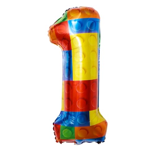 Yiran Luftballon 1. Baustein Zahl 1 Ballon 32 Zoll Zahlenballon für Geburtstag Party Dekorationen,Ziegel-Themen-Dekoration für Jungen, Mädchen Jahrestag Dekorationen von Yiran