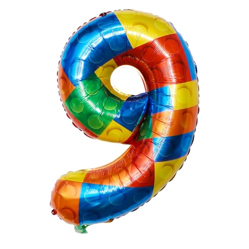 Yiran Luftballon 9. Baustein Zahl 9 Ballon 32 Zoll Zahlenballon für Geburtstag Party Dekorationen,Ziegel-Themen-Dekoration für Jungen, Mädchen Jahrestag Dekorationen von Yiran