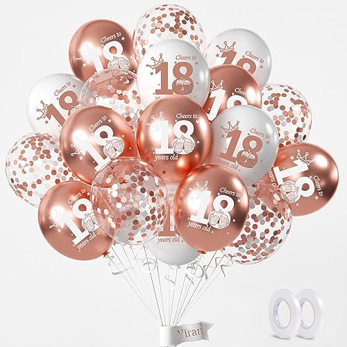 Yiran Luftballons 18 Geburtstag Deko, 15 Stück 18.Geburtstag Junge Mädchen Rose Gold Deko, Happy Birthday Ballons Rose Gold Deko, Deko 18.Geburtstag Konfetti Luftballons, Birthday Party Deko von Yiran