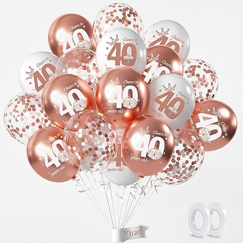 Yiran Luftballons 40 Geburtstag Deko, 15 Stück 40.Geburtstag Junge Mädchen Rose Gold Deko, Happy Birthday Ballons Rose Gold Deko, Deko 40.Geburtstag Konfetti Luftballons, Birthday Party Deko von Yiran