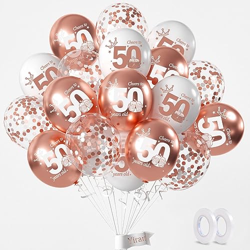 Yiran Luftballons 50 Geburtstag Deko, 15 Stück 50.Geburtstag Junge Mädchen Rose Gold Deko, Happy Birthday Ballons Rose Gold Deko, Deko 50.Geburtstag Konfetti Luftballons, Birthday Party Deko von Yiran