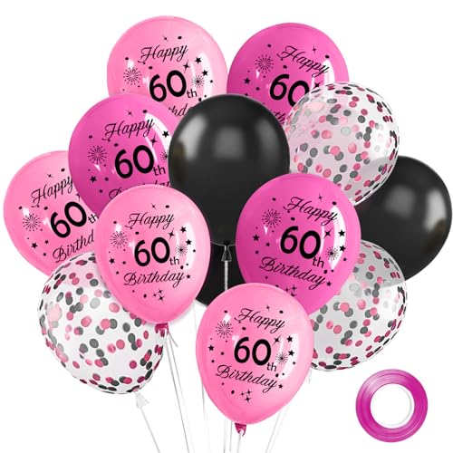 Yiran Luftballons zum 60. Geburtstag, rosa und schwarz, 30,5 cm, Hot Pink, Hellrosa und Schwarz, Ballon-Set mit Konfetti, für Mädchen, 60. Geburtstag, Party und Hochzeitsfeiern, Dekorationen Yiran Luftballons zum 60. Geburtstag, rosa und schwarz, 30,5 cm, Hot Pink, Hellrosa und Schwarz, Ballon-Set mit Konfetti, für Mädchen, 60. Geburtstag, Party und Hochzeitsfeiern, Dekorationen von Yiran