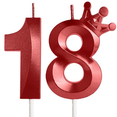 Yiran Rote Kerzen zum 18. Geburtstag mit Krone, Kerze mit Zahl 18, für Kuchendekorationen, Geburtstagskerzen, Kuchendekoration, Dekoration für Mädchen, Jungen, Männer, Frauen Yiran Rote Kerzen zum 18. Geburtstag mit Krone, Kerze mit Zahl 18, für Kuchendekorationen, Geburtstagskerzen, Kuchendekoration, Dekoration für Mädchen, Jungen, Männer, Frauen von Yiran