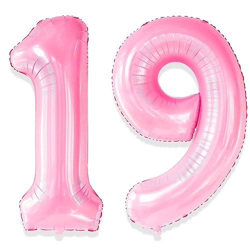 Yiran Sweet 19 Balloons 91 Balloons Pink Number 32 inch 19 Pink 91 Pink Big Giant Jumbo Huge Foil Mylar Helium 19th 91st Birthday Balloons for Girls Women Birthday Party Anniversary Decorations Supply von Yiran