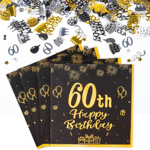 Yiran Tischdeko 60. Geburtstag Mädchen Junge Enthält 20 Stk Servietten 60 Geburtstag und 5g Konfetti Geburtstag Deko, 60 Geburtstag Deko Schwarz Gold Happy Birthday Party Supplies Tischdekoration Yiran Tischdeko 60. Geburtstag Mädchen Junge Enthält 20 Stk Servietten 60 Geburtstag und 5g Konfetti Geburtstag Deko, 60 Geburtstag Deko Schwarz Gold Happy Birthday Party Supplies Tischdekoration von Yiran