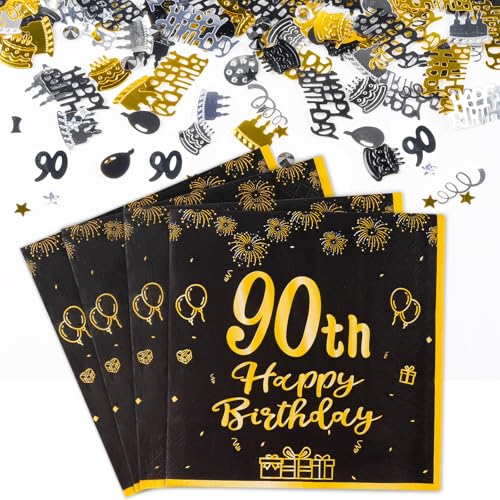 Yiran Tischdeko 90. Geburtstag Mädchen Junge Enthält 20 Stk Servietten 90 Geburtstag und 5g Konfetti Geburtstag Deko, 90 Geburtstag Deko Schwarz Gold Happy Birthday Party Supplies Tischdekoration Yiran Tischdeko 90. Geburtstag Mädchen Junge Enthält 20 Stk Servietten 90 Geburtstag und 5g Konfetti Geburtstag Deko, 90 Geburtstag Deko Schwarz Gold Happy Birthday Party Supplies Tischdekoration von Yiran