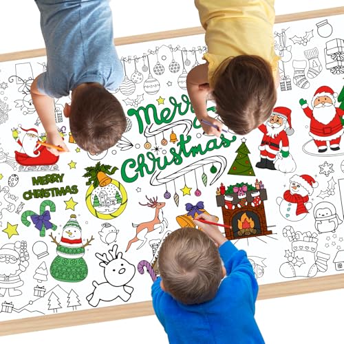 Yiran Weihnachtliche Maltischdecke, 183 x 83,8 cm, DIY-Tischdecke für Kinder, Weihnachten, Party, riesige Malposter-Tischdecke für Kinder, Jungen und Mädchen, Weihnachtsgeschenk, Bastel-Kritzelkunst von Yiran