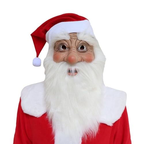 Großvater Latexmaske Vollgesichtsmaske Weihnachtskostüm mit Nikolausmütze und Bart für Weihnachten und Silvester Party Latex Kopfbedeckung von Yisawroy