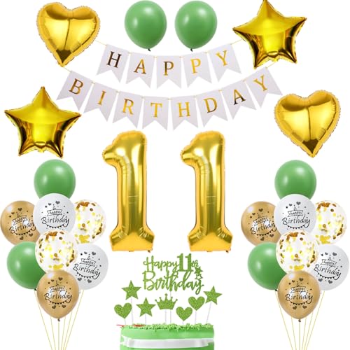 11. Geburtstag Dekoration, Mädchen Geburtstagsdeko 11 Jahre, Tortendeko Geburtstag 11 Jahre Mädchen, 11 Deko Grün Gold, Luftballon 11. Geburtstagsdeko mit 11. Tortendeko 11. Geburtstag Dekoration, Mädchen Geburtstagsdeko 11 Jahre, Tortendeko Geburtstag 11 Jahre Mädchen, 11 Deko Grün Gold, Luftballon 11. Geburtstagsdeko mit 11. Tortendeko von Yishamei