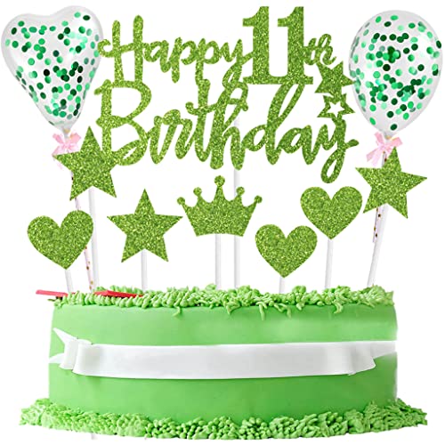 11. Tortendeko Geburtstag Mädchen, 11 Jahre Junge Mädchen Kuchendeko 11. Geburtstagstorte Topper 11. Geburtstag Obst Grün Tortendeko 11 Cupcake Topper 11. Geburtstag Kuchen Deko 11 Kuchenaufsatz von Yishamei