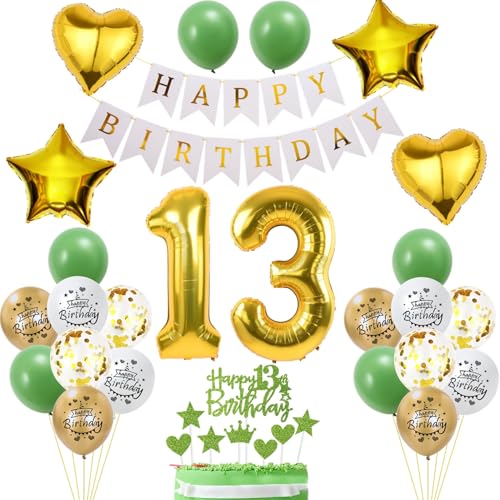 13. Geburtstag Dekoration, Mädchen Geburtstagsdeko 13 Jahre, Tortendeko Geburtstag 13 Jahre Mädchen, 13 Deko Grün Gold, Luftballon 13. Geburtstagsdeko mit 13. Tortendeko 13. Geburtstag Dekoration, Mädchen Geburtstagsdeko 13 Jahre, Tortendeko Geburtstag 13 Jahre Mädchen, 13 Deko Grün Gold, Luftballon 13. Geburtstagsdeko mit 13. Tortendeko von Yishamei