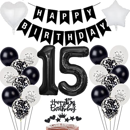 15 Geburtstag Deko Schwarz Weiß, Luftballon 15. Geburtstag Dekoration, Schwarz Tortendeko Geburtstag 15 Jahr, Deko 15. Geburtstag Mädchen Junge,15 Jahr Geburtstagdeko 15. Tortendeko von Yishamei
