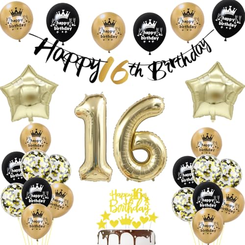 16. Geburtstag Deko Junge Mädchen, Schwarz Gold Luftballons Deko 16. Geburtstag Junge, Geburtstagsdeko 16 Jahre ballon, Luftballons 16 Mädchen Tortendeko 16 Dekoration 16. Geburtstag Deko Junge Mädchen, Schwarz Gold Luftballons Deko 16. Geburtstag Junge, Geburtstagsdeko 16 Jahre ballon, Luftballons 16 Mädchen Tortendeko 16 Dekoration von Yishamei