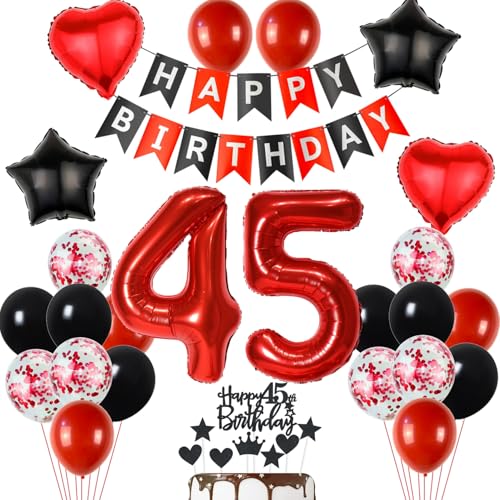 45. Geburtstag Deko Schwarz-Rot, Tortendeko Dekoration für Frau und Mann, Luftballons, Geburtstagsdeko 45 Jahre 45. Geburtstag Deko Schwarz-Rot, Tortendeko Dekoration für Frau und Mann, Luftballons, Geburtstagsdeko 45 Jahre von Yishamei