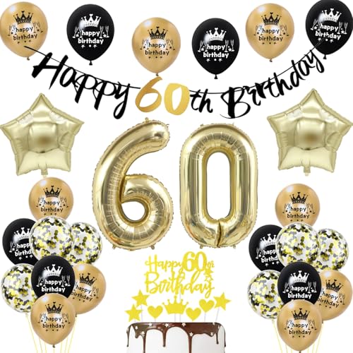 60. Geburtstag Deko Mann Frauen, Schwarz Gold Luftballons Deko 60. Geburtstag Männer Frau, Geburtstagsdeko von Yishamei