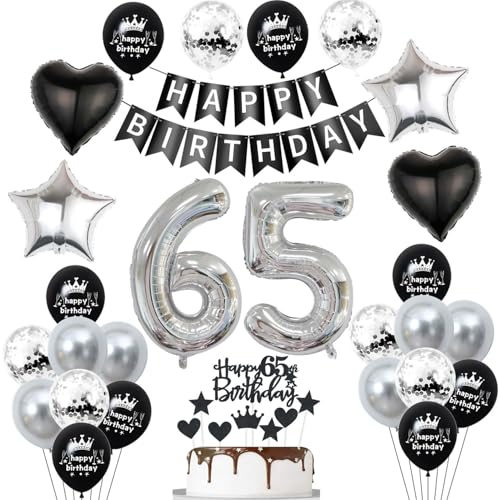 65. Geburtstag Dekoration,Schwarz Tortendeko Geburtstag 65 Jahre Mann,Party Deko 65 Frauen Mann,Tortendeko,Silber Geburtstagsdeko 65 Jahre ballon 65. Geburtstag Dekoration,Schwarz Tortendeko Geburtstag 65 Jahre Mann,Party Deko 65 Frauen Mann,Tortendeko,Silber Geburtstagsdeko 65 Jahre ballon von Yishamei