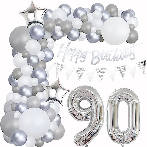 90 Geburtstag Dekoration Grau Ballon Girlande Silber Weiß Deko 90. Geburtstag Frauen 90. Luftballons Girlande Grau Silber 90 Geburtstag Deko Mann Grau Weiß 90 Jahre Geburtstag Luftballons von Yishamei