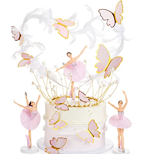 Ballerina Tortendeko Geburtstag Mädchen Kuchen Deko Ballerina Kuchenaufsatz Ballerina Tortenstecker Schmetterlings Kuchen Dekoration Krone Kuchendeckel Figuren Ballerina Tortenaufleger von Yishamei